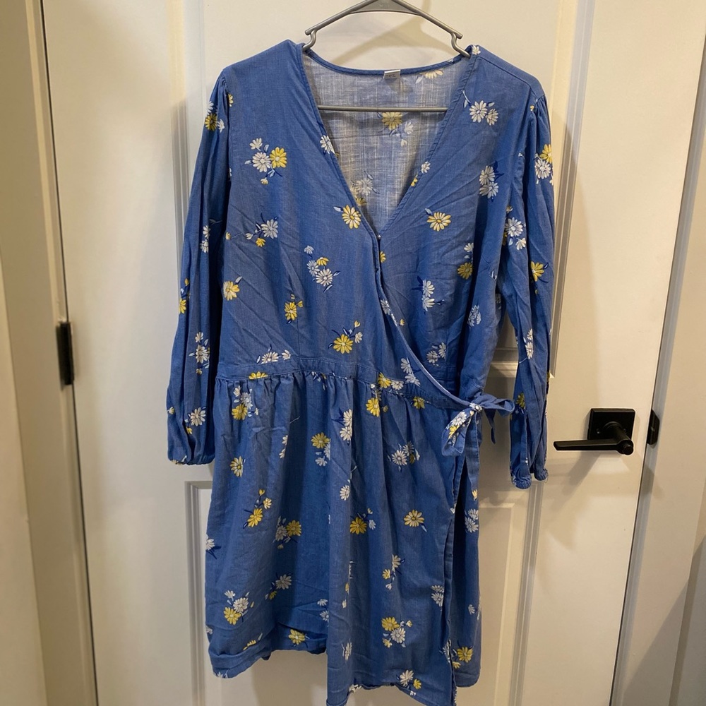 Old Navy Chambray Floral Wrap Dress